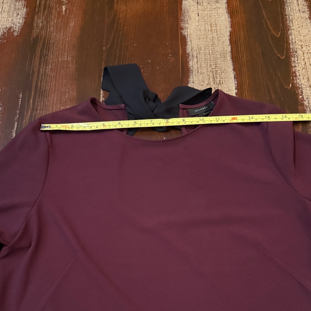 Halogen Burgundy Bell Sleeve Blouse with Black Neck Tie - Picture 7 of 10